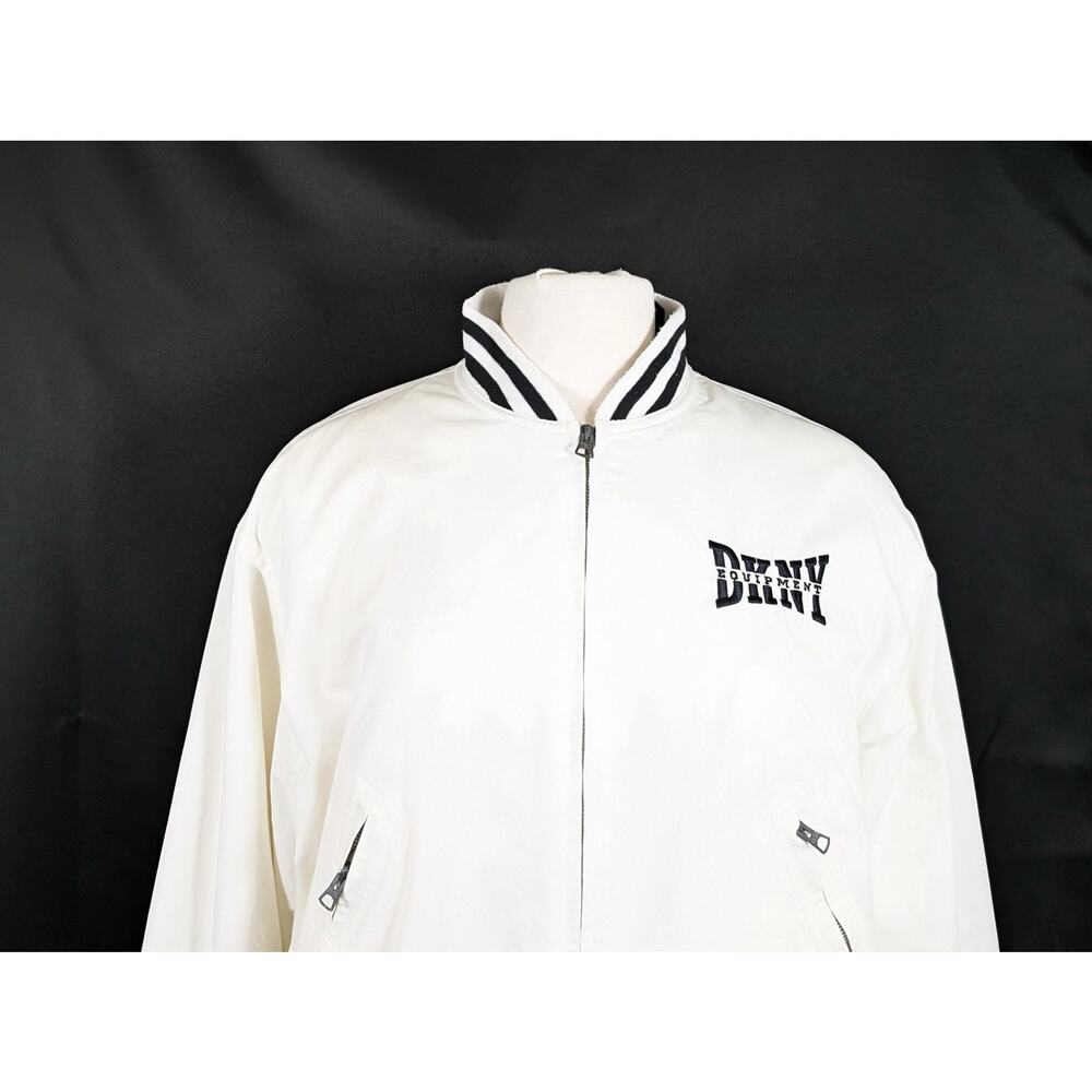 Vintage 90s DKNY Varsity Jacket White Donna Karan Logo Spellout Women's Size L - Picture 2 of 9